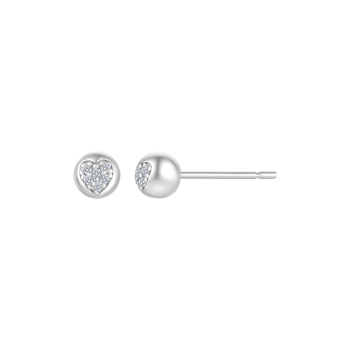 Ørestikker i rhodineret sterling sølv med klar hjerte zirkonia – Støvring Design