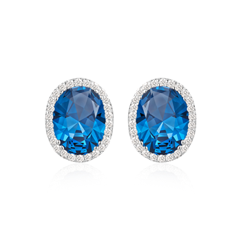 Ørestikker i rhodineret sterling sølv med blå oval zirkonia, 8 x 6 mm – Støvring Design