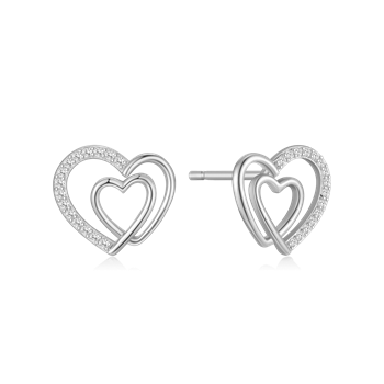 Ørestikker i sterling sølv med klar hjerte zirkonia, 9 x 11 mm – Støvring Design