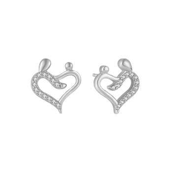 Ørestikker i rhodineret sterling sølv med klar hjerte zirkonia – Støvring Design