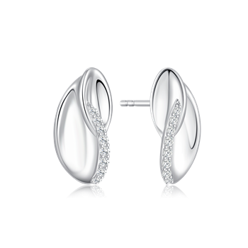 Ørestikker i rhodineret sterling sølv med zirkonia, 14 x 4 mm – Støvring Design