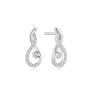 Ørestikker i rhodineret sterling sølv med zirkonia, 14 x 5 mm – Støvring Design