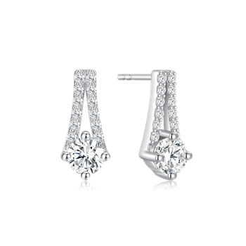 Ørestikker i rhodineret sterling sølv med zirkonia, 11 x 3 mm – Støvring Design