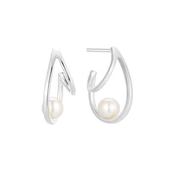 Ørestikker i rhodineret sterling sølv med ferskvandsperle, 11 x 1,4 mm – Støvring Design