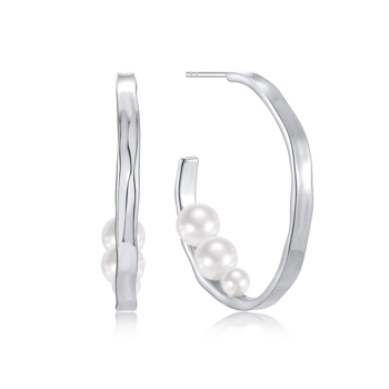 Creoler i rhodineret sterling sølv med ferskvandsperle, 31 x 2,9 mm – Støvring Design