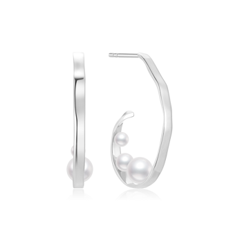 Creoler i rhodineret sterling sølv med ferskvandsperle, 34 x 22 mm – Støvring Design