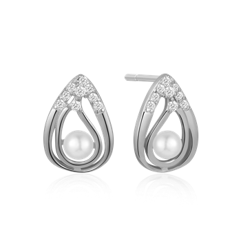 Ørestikker i rhodineret sterling sølv med zirkonia, 11,3 x 8,2 mm – Støvring Design