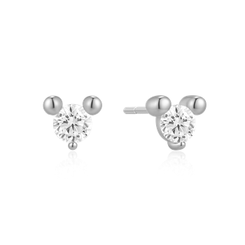 Ørestikker i rhodineret sterling sølv med zirkonia, 5,6 x 6,3 mm – Støvring Design