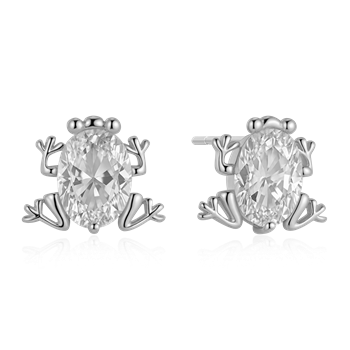 Ørestikker i rhodineret sterling sølv med zirkonia, 9 x 13 mm – Støvring Design