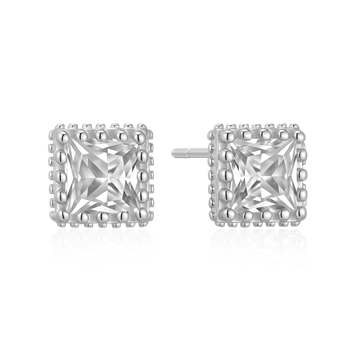 Ørestikker i rhodineret sterling sølv med zirkonia, 6,4 x 6,4 mm – Støvring Design