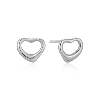 Ørestikker i rhodineret sterling sølv med hjerte, 7 x 6,6 mm – Støvring Design