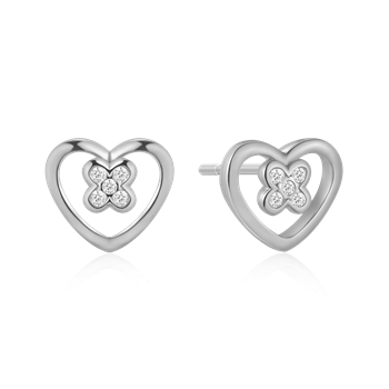 Ørestikker i rhodineret sterling sølv med klar hjerte zirkonia, 7 x 8,4 mm – Støvring Design