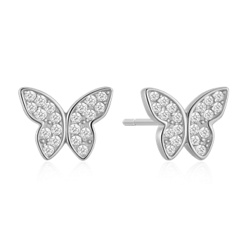 Ørestikker i rhodineret sterling sølv med zirkonia, 7,5 x 9,4 mm – Støvring Design