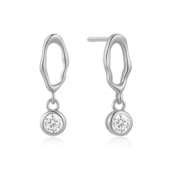 Ørehængere i rhodineret sterling sølv med zirkonia, 16,8 x 5,4 mm – Støvring Design