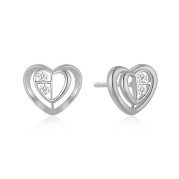Ørestikker i rhodineret sterling sølv med klar hjerte zirkonia, 9 x 7 mm – Støvring Design