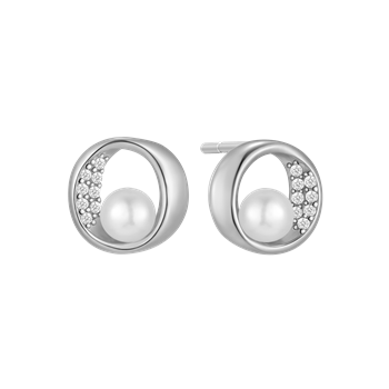 Ørestikker i rhodineret sterling sølv med klar oval zirkonia, 7,8 x 8,5 mm – Støvring Design