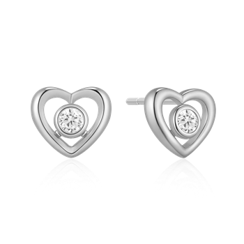 Ørestikker i rhodineret sterling sølv med klar hjerte zirkonia – Støvring Design