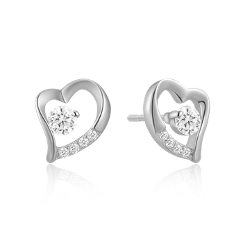 Ørestikker i rhodineret sterling sølv med klar hjerte zirkonia, 9 x 7 mm – Støvring Design