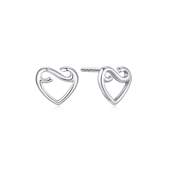 Ørestikker i rhodineret sterling sølv med hjerte, 11 x13 mm – Støvring Design