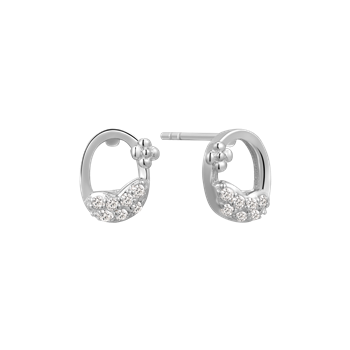 Ørestikker i rhodineret sterling sølv med klar oval zirkonia, 7 x 6 mm – Støvring Design