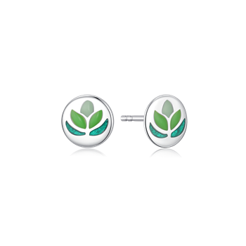 Ørestikker i rhodineret sterling sølv med grøn emalje, 7 X 7 mm – Støvring Design