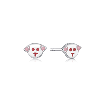 Ørestikker i rhodineret sterling sølv med rød emalje, 5 X 7 mm – Støvring Design