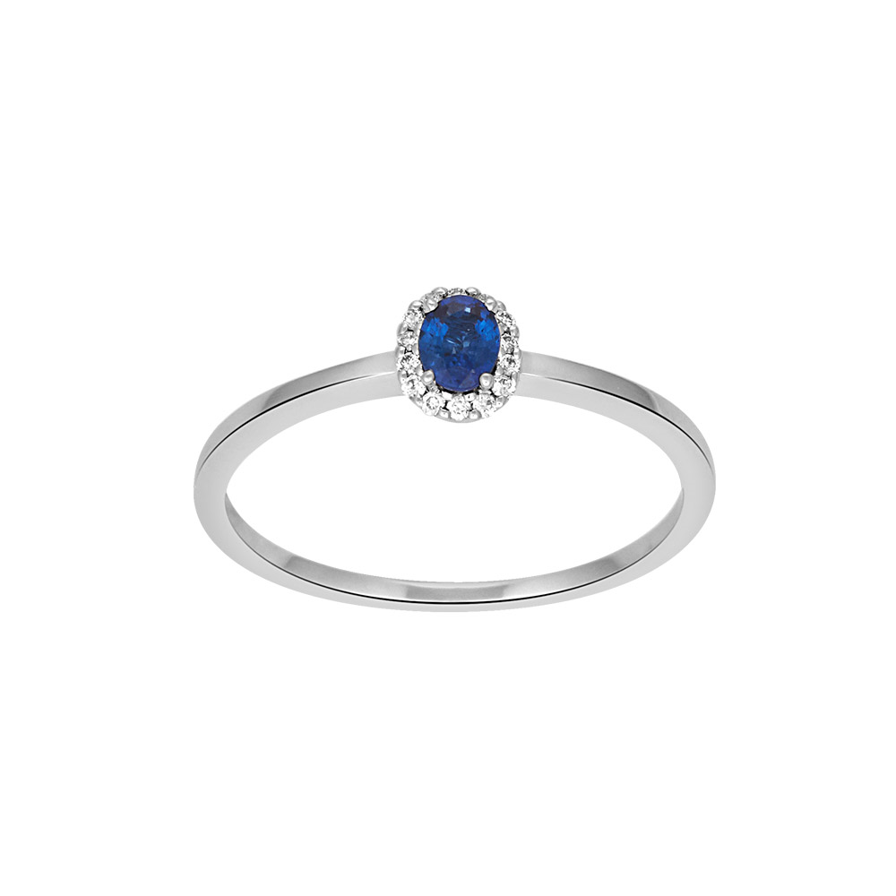 Ring i 14 karat hvidguld med diamant 0,05 ct W/SI og safir fra Siersbøl – forhandlet hos Houmann.dk