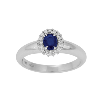 Ring i 14 karat hvidguld med diamant 0,11 ct W/SI og safir fra Siersbøl – forhandlet hos Houmann.dk