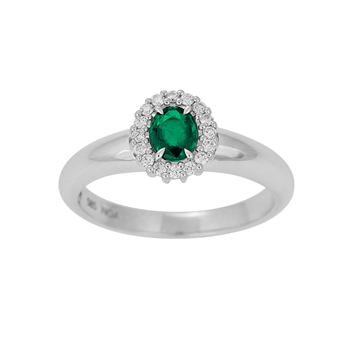 Ring i 14 karat hvidguld med diamant 0,11 ct W/SI og smaragd fra Siersbøl – forhandlet hos Houmann.dk