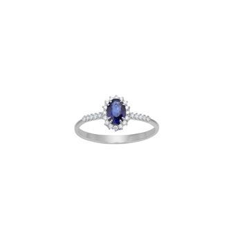Ring i 14 karat hvidguld med diamant 0,104 ct W/SI og safir, roset fra Siersbøl – forhandlet hos Houmann.dk