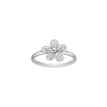 Sølvring med blomsterdesign, dekoreret med funklende zirkoner i midten, lavet af 925 sterling sølv.