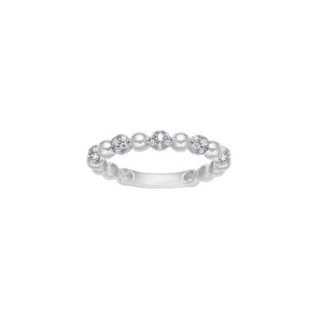 Rhodineret sølv kugle ring med zirkoner i et elegant mønster af perler og skinnende sten.
