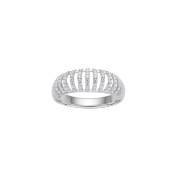 Chunky sølvring med buet design og zirkonia, rhodineret finish for glans og holdbarhed.