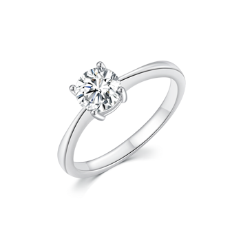 Ring i rhodineret sterling sølv med klar rund zirkonia i 4-grab fatning – Støvring Design