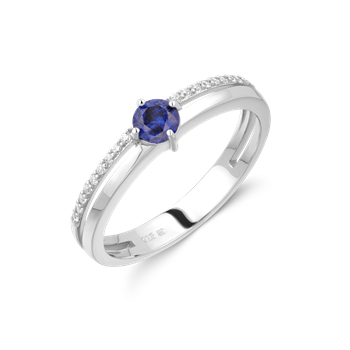 Ring i rhodineret sterling sølv med blå zirkonia – Støvring Design