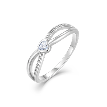 Ring i rhodineret sterling sølv med klar hjerte zirkonia – Støvring Design