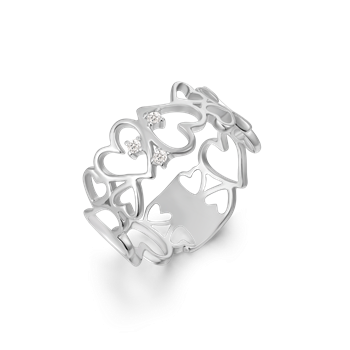 Ring i rhodineret sterling sølv med klar hjerte zirkonia – Støvring Design