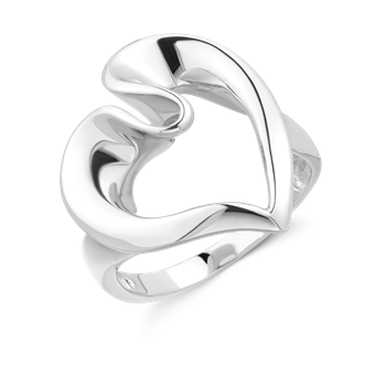 Ring i rhodineret sterling sølv med hjerte, 19 x 15 mm – Støvring Design