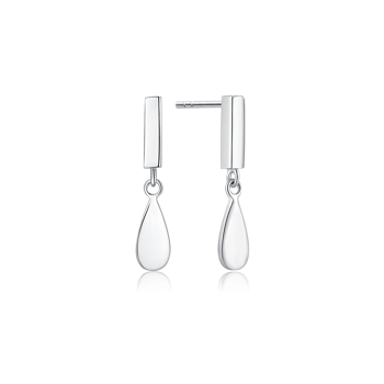 Sølvøreringe med glatte, dråbeformede vedhæng, elegant design.