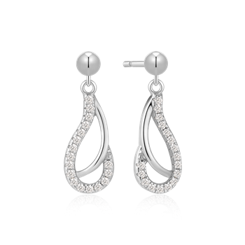 Ørehængere i rhodineret sterling sølv med zirkonia, 19 x 7 mm – Støvring Design