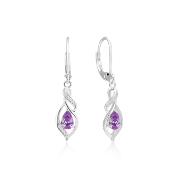 Ørehængere i rhodineret sterling sølv med zirkonia, 19 x 6 mm – Støvring Design