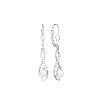 Ørehængere i rhodineret sterling sølv med zirkonia, 19 x 7,2 mm – Støvring Design