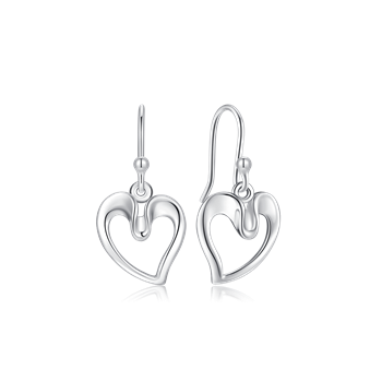 Ørehængere i rhodineret sterling sølv med hjerte, 20 x 12 mm – Støvring Design