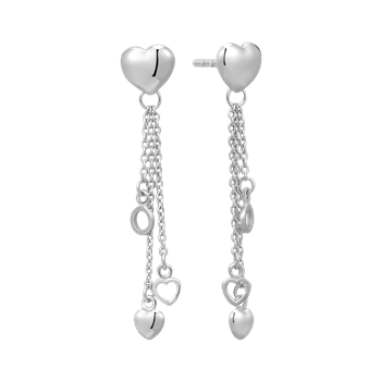 Ørehængere i rhodineret sterling sølv med hjerte, 44 x 7 mm – Støvring Design
