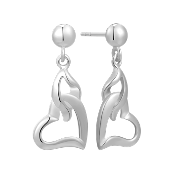 Ørehængere i rhodineret sterling sølv med hjerte, 21 x 9 mm – Støvring Design