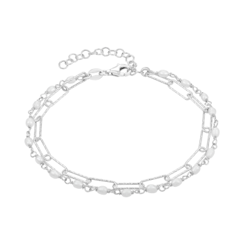 Armbånd i rhodineret sterling sølv med klar ferskvandsperle – Støvring Design