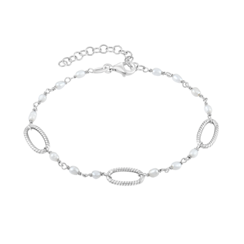 Armbånd i rhodineret sterling sølv med klar oval ferskvandsperle – Støvring Design