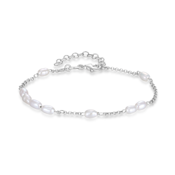 Armbånd i rhodineret sterling sølv med klar ferskvandsperle – Støvring Design