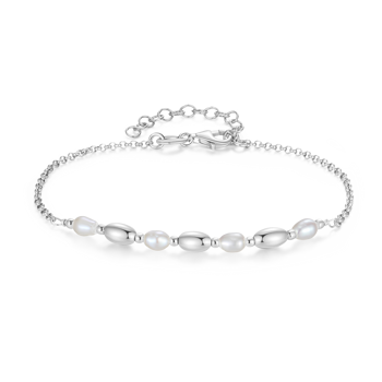 Armbånd i rhodineret sterling sølv med klar ferskvandsperle – Støvring Design
