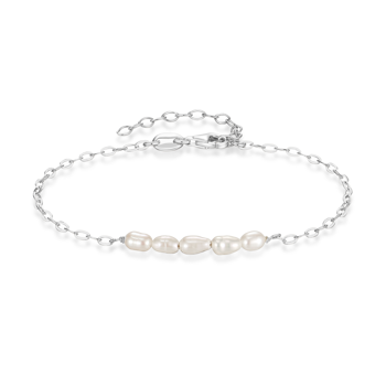 Armbånd i rhodineret sterling sølv med klar ferskvandsperle – Støvring Design